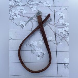 Coach Tan Braided Leather Belt with Silver Buckle